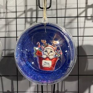 Blue Christmas Ornament with Cat Design